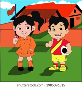 vector de dibujos animados del carácter de los niños "símbolo de la solidaridad como compañeros"