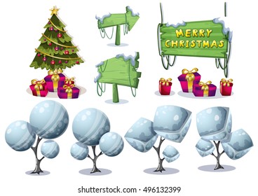 cartoon vector christmas landscape object with separated layers for game and animation game design asset in 2d graphic