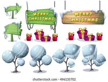 cartoon vector christmas landscape object with separated layers for game and animation design asset in 2d graphic