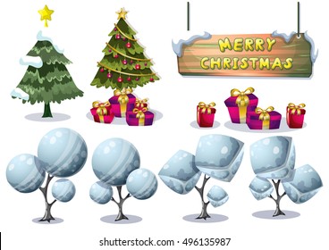 cartoon vector christmas landscape object with separated layers for game and animation game design asset in 2d graphic