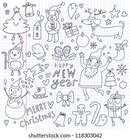 Cartoon vector Christmas set. Cute New Year symbols