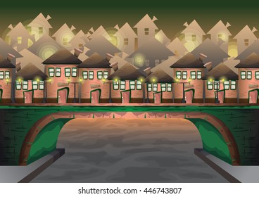 Cartoon vector city sky with separated layers for game and animation, game design asset