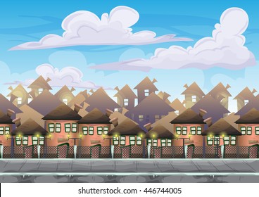 Cartoon vector city sky with separated layers for game and animation, game design asset