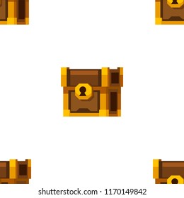 Cartoon vector closed wooden chest seamless pattern