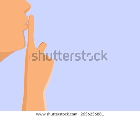 Cartoon vector close-up of a man making the classic "shh" gesture with his finger on lips. Illustration for privacy, secrecy or quiet zone signs