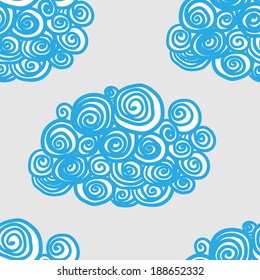 Cartoon vector clouds on the sky. Seamless pattern