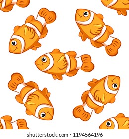 Cartoon vector clown fish seamless pattern