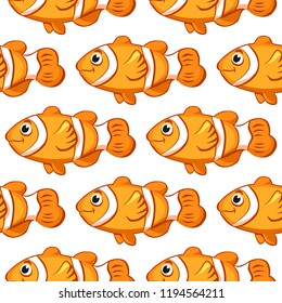 Cartoon vector clown fish seamless pattern
