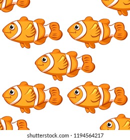 Cartoon vector clown fish seamless pattern