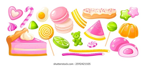 Cartoon vector collection of different jelly sweets isolated on white background.