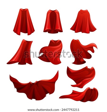 Cartoon Vector Collection Of Red Or Crimson Flowing Cloaks Billowing Behind, Symbolizing Courage, Protection