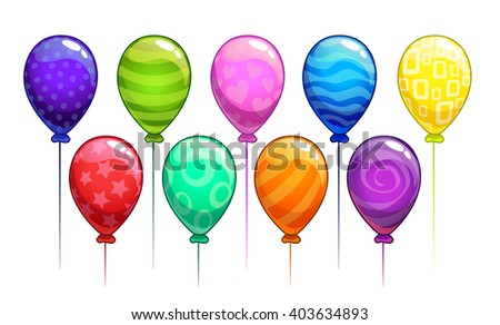 Cartoon vector colorful balloons set, isolated on white