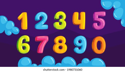 Cartoon vector colorful numbers set. Illustration for kids design