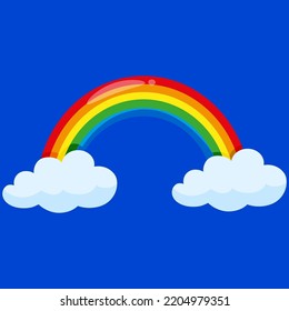Vector de dibujos animados arco iris colorido con nubes. Icono de tiempo web, para niños