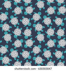Cartoon vector colorful turtles seamless pattern. Background with cute reptiles. Marine underwater life backdrop
