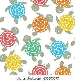 Cartoon vector colorful turtles seamless pattern. Background with cute reptiles. Marine underwater life backdrop