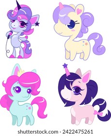 cartoon vector colorful unicorn set
