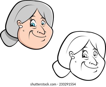 cartoon vector coloring book illustration of an old lady hair bun