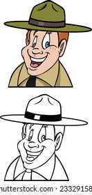cartoon vector coloring book illustration of a boy scout