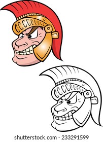 cartoon vector coloring book illustration of a Trojan warrior
