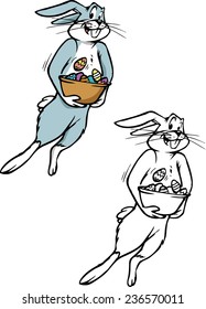 cartoon vector coloring book illustration of a bunny hopping