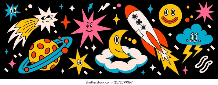 Cartoon vector Comic characters. Crazy cartoons Abstract vector collection in trendy retro comic style