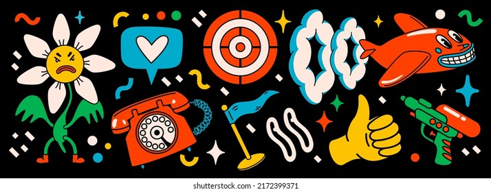 Cartoon vector Comic characters. Crazy cartoons Abstract vector collection in trendy retro comic style