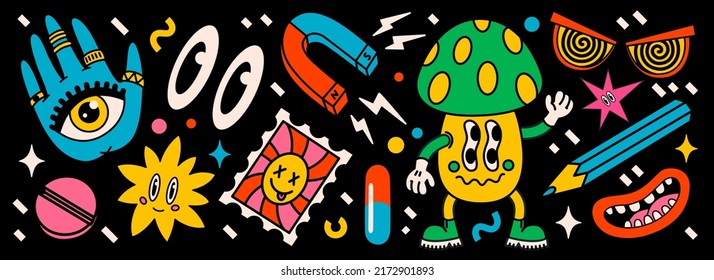 Cartoon vector Comic characters. Crazy cartoons Abstract vector collection in trendy retro comic style