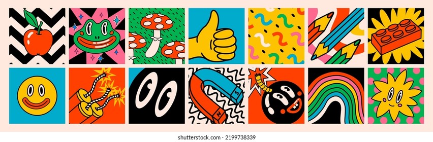 Cartoon vector Comic characters. Crazy cartoons Abstract vector collection in trendy retro comic style - Shutterstock ID 2199738339