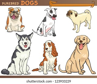 Cartoon Vector Comic Illustration of Canine Breeds or Purebred Dogs Set
