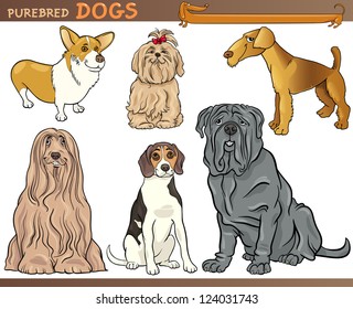 Cartoon Vector Comic Illustration of Canine Breeds or Purebred Dogs Set