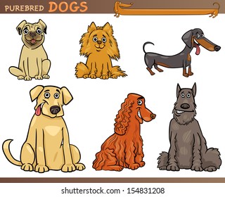 Cartoon Vector Comic Illustration of Canine Breeds or Purebred Dogs Set