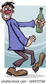 Cartoon Vector Concept Illustration of Drunk Guy with Empty Bottle