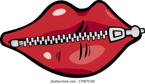Cartoon Vector Concept Illustration of Zipped Lips Saying or Proverb
