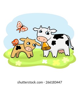 cartoon vector cow and calf