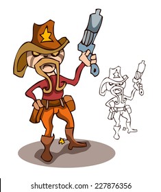 Cartoon Vector Cowboy Gunslinger isolated on a White Background.