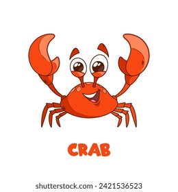 Cartoon Vector Crab Character With Vibrant Hues, Expressive Googly Eyes, And Comically Oversized Claws Aquatic Personage