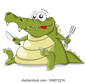 Cartoon vector crocodile with knife and fork