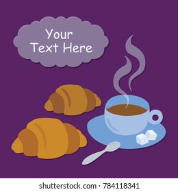 Cartoon vector croissants and cup of coffee