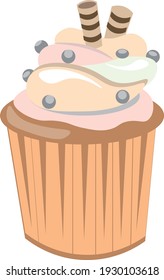 Cartoon Vector Cupcake Illustration Food - Bright And Tasty Cafe Dessert