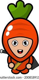 cartoon vector cute carrot mascot character holding gun behind back