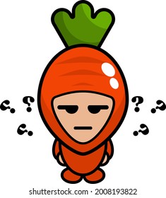 vector de dibujos animados personaje de la mascota de zanahoria linda con expresión confusa llena de signos de interrogación