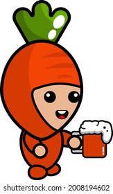 cartoon vector cute carrot mascot character drinking carrot juice