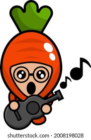 cartoon vector cute carrot mascot character playing guitar and singing