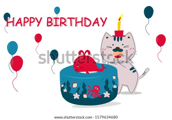 Cartoon Vector Cute Cat Fish Cake Stock Vector Royalty Free 1579634680