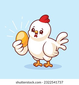 Cartoon vector cute chicken holding golden egg