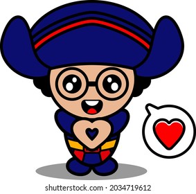 cartoon vector cute columbus mascot costume character with love chat bubble. suitable for use on the day of colombus
