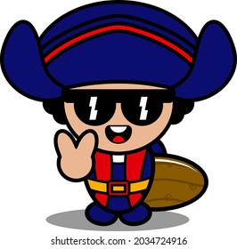 cartoon vector cute columbus mascot costume character holding a surfboard. suitable for use on the day of colombus