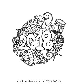 Cartoon vector cute doodles hand drawn 2018 year illustration