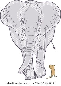 Cartoon Vector of Cute Elephant and Mouse – Funny Wildlife Illustration in Comic Style